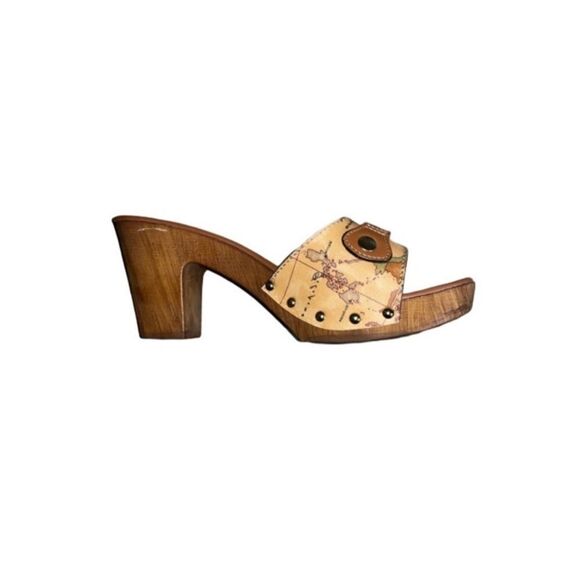 Alviero Martini Shoes - Alviero Martini Tilasse Geo World Map Print Platform Mule Leather Clog Sz 8